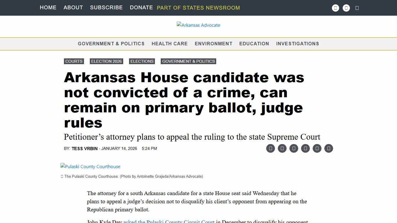 Arkansas House candidate was not convicted of a crime, can remain on primary ballot, judge rules Arkansas Advocate