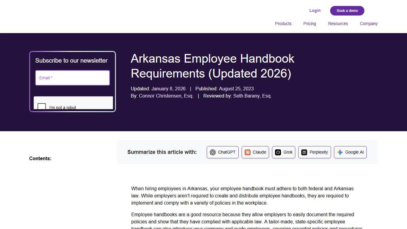 Arkansas Employee Handbook Requirements (Updated 2026)
